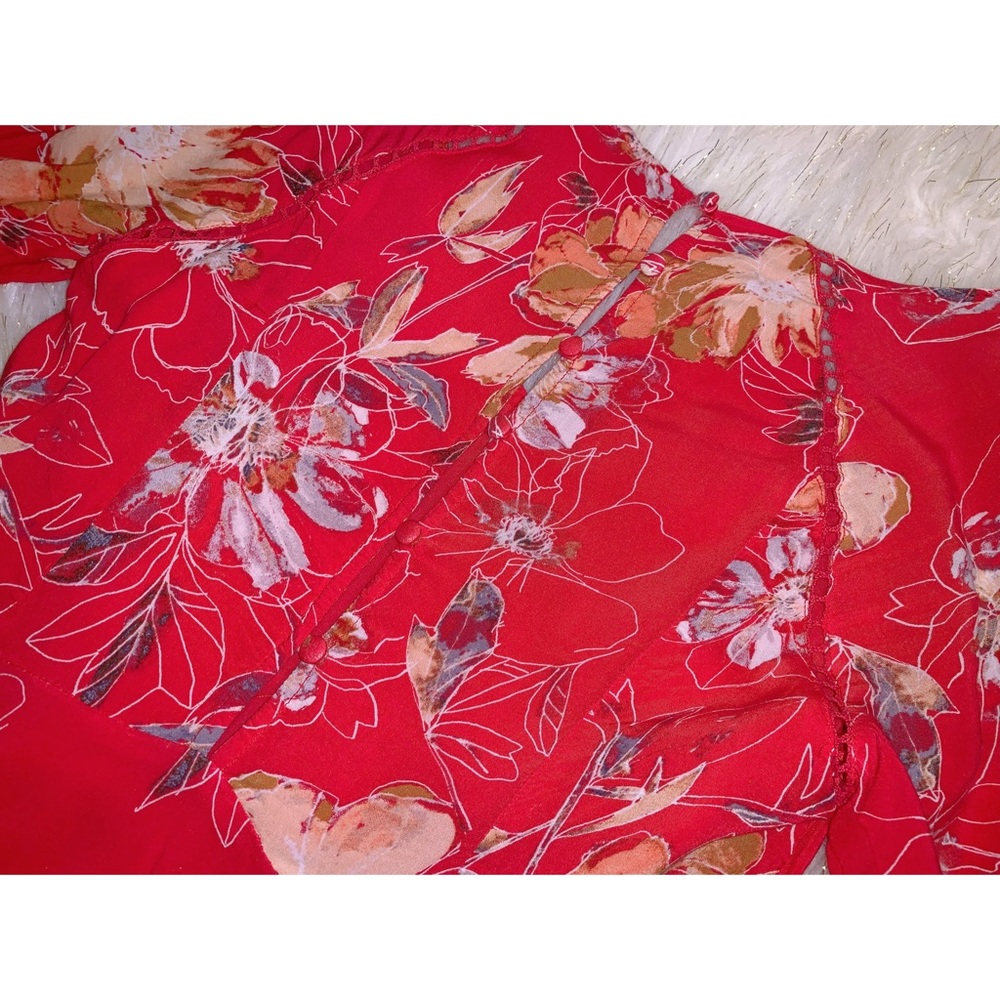 FREE PEOPLE Red Floral Boho Mini Dress - Picture 3 of 4
